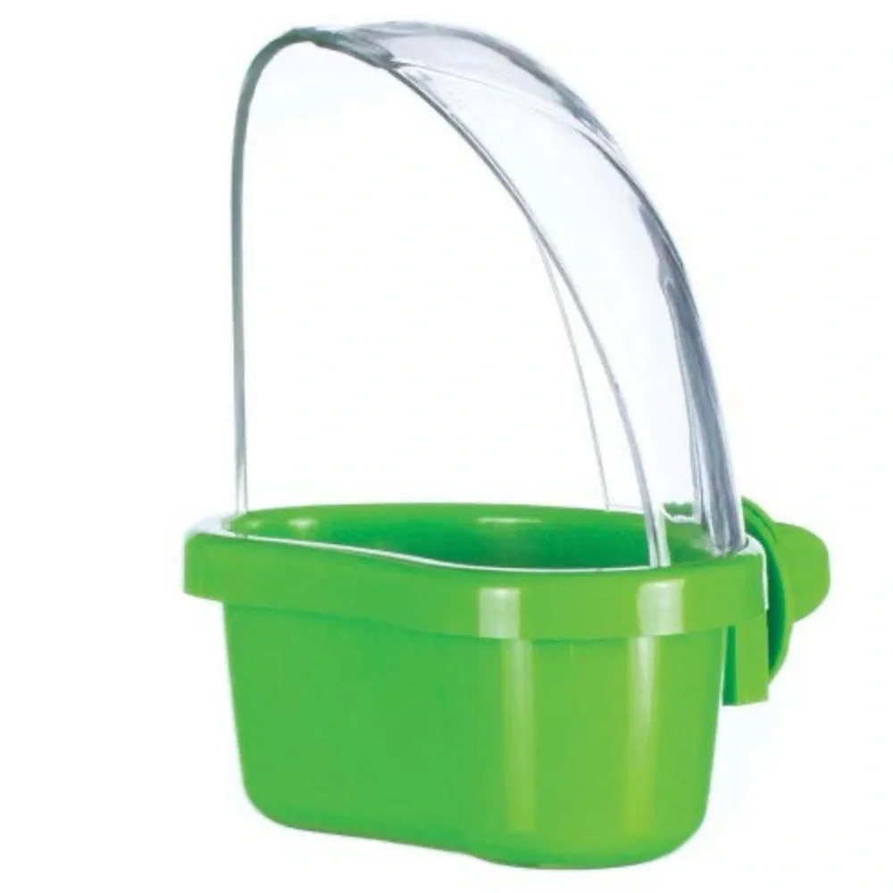 Green Plastic Bird Cage Feeder with Clear Seed Guard